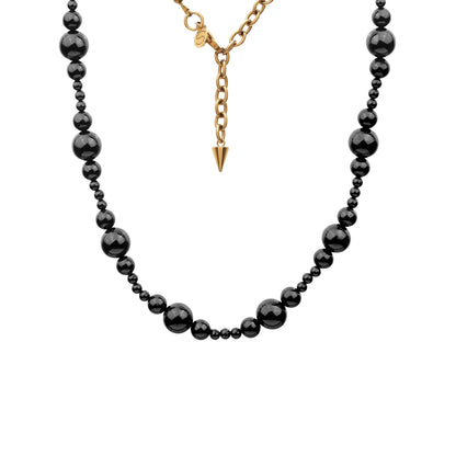 Black Onyx Beaded Necklace with 14k gold-plated stainless steel extension chain