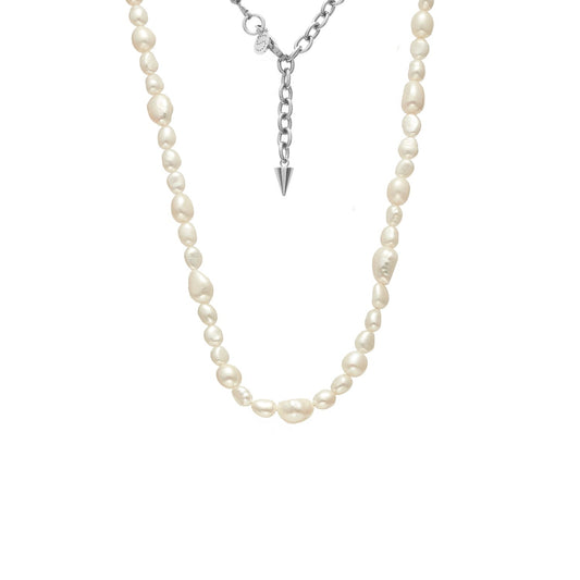 Allure Necklace in silver stainless steel with freshwater pearls | Silk & Steel Jewellery