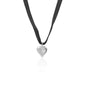 Silk & Steel cupid choker necklace in black velvet ribbon and puffed heart pendant in silver stainless steel.