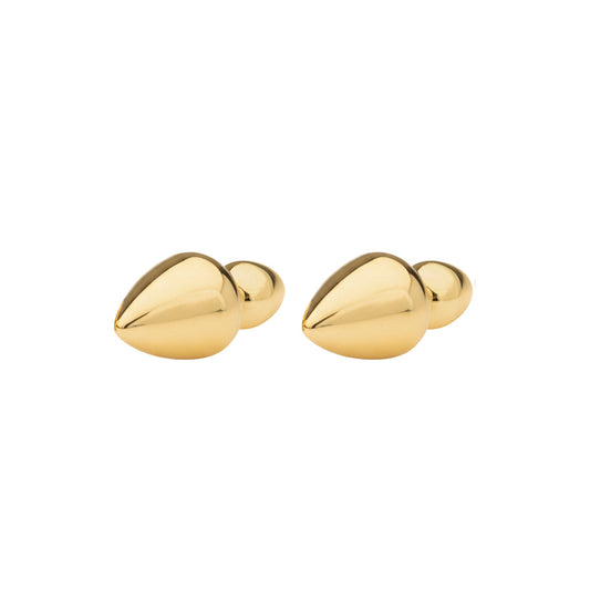Sculptural double spike ear jacket earrings  in 14k gold-plated stainless steel