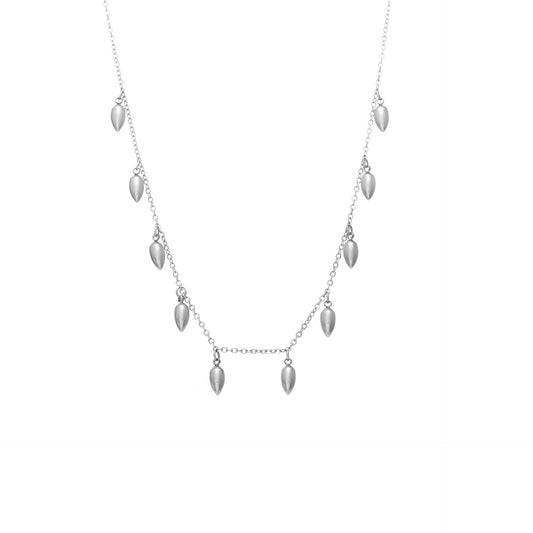 Fine chain necklace featuring ten sculptural anther-inspired pendants in high quality stainless steel