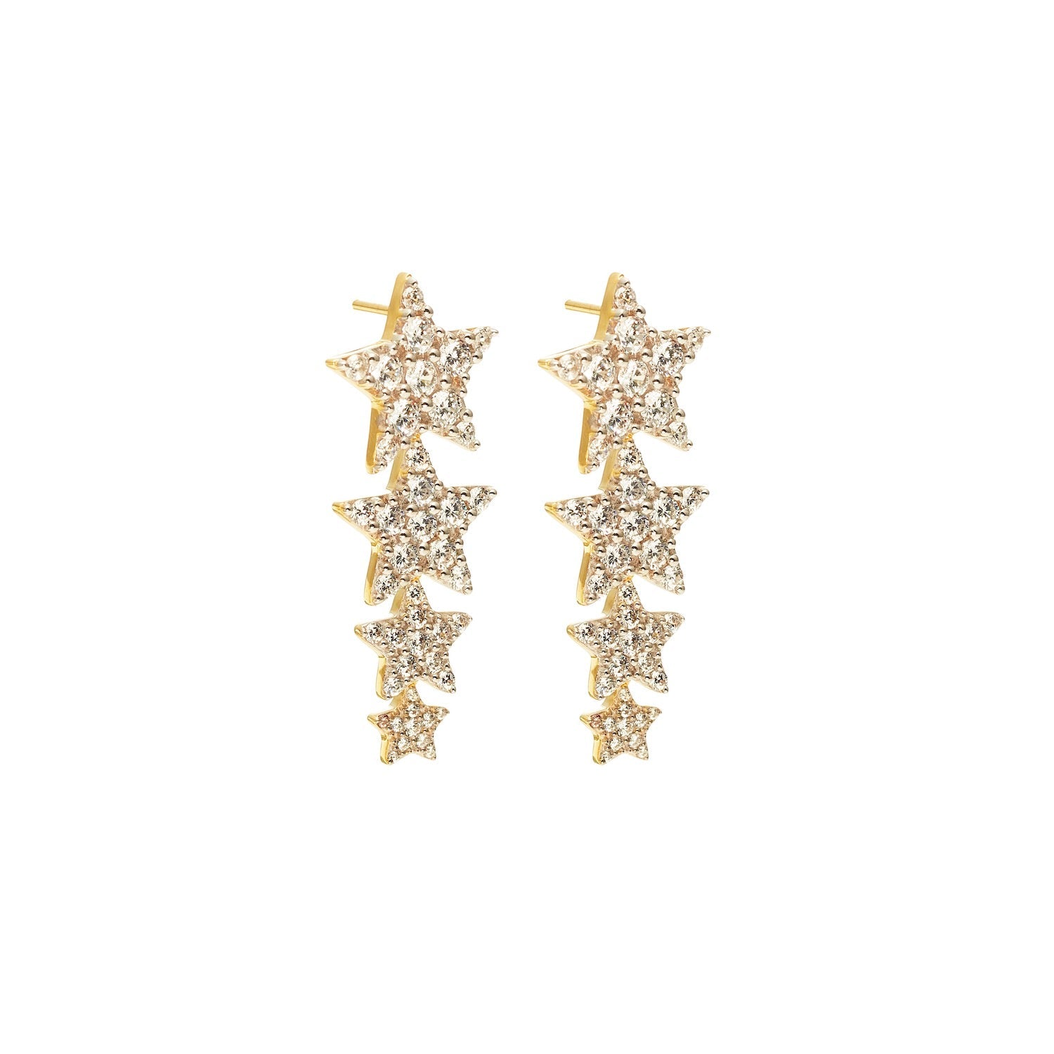 Etoile Drop Earrings with Star Pendants in 14k gold-plated sterling silver with Cubic Zirconias | Silk & Steel Jewellery