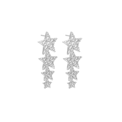 Etoile Drop Earrings with Star Pendants in sterling silver with Cubic Zirconias | Silk & Steel Jewellery