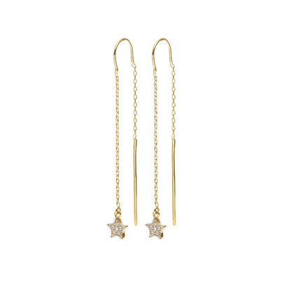 Etoile Thread Earrings with Star Pendant in 14k gold-plated sterling silver with Cubic Zirconias | Silk & Steel Jewellery