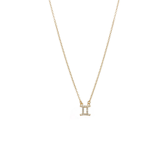Silk & Steel Jewellery Gemini Star Sign Pendant Necklace in 14k gold-plated Sterling Silver with Cubic Zirconias