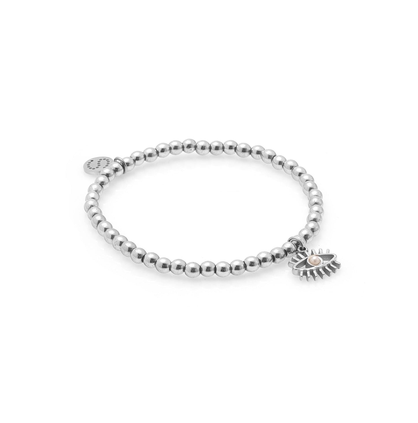 Silk & Steel Guardian beaded bracelet in silver hematite with silver pearl.