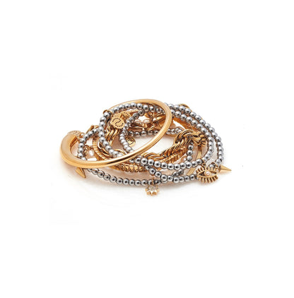 Silk & Steel Nova beaded bracelet in silver hematite with gold cubic zirconia.