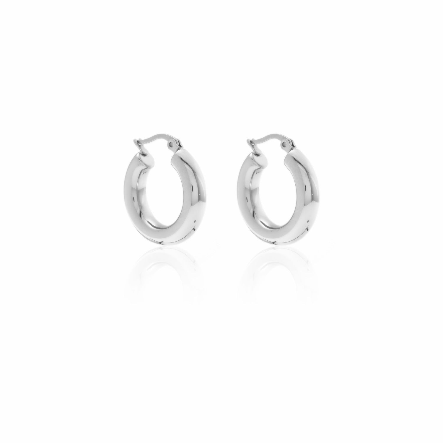 Silk & Steel Halo medium hoop earrings in silver stainless steel.