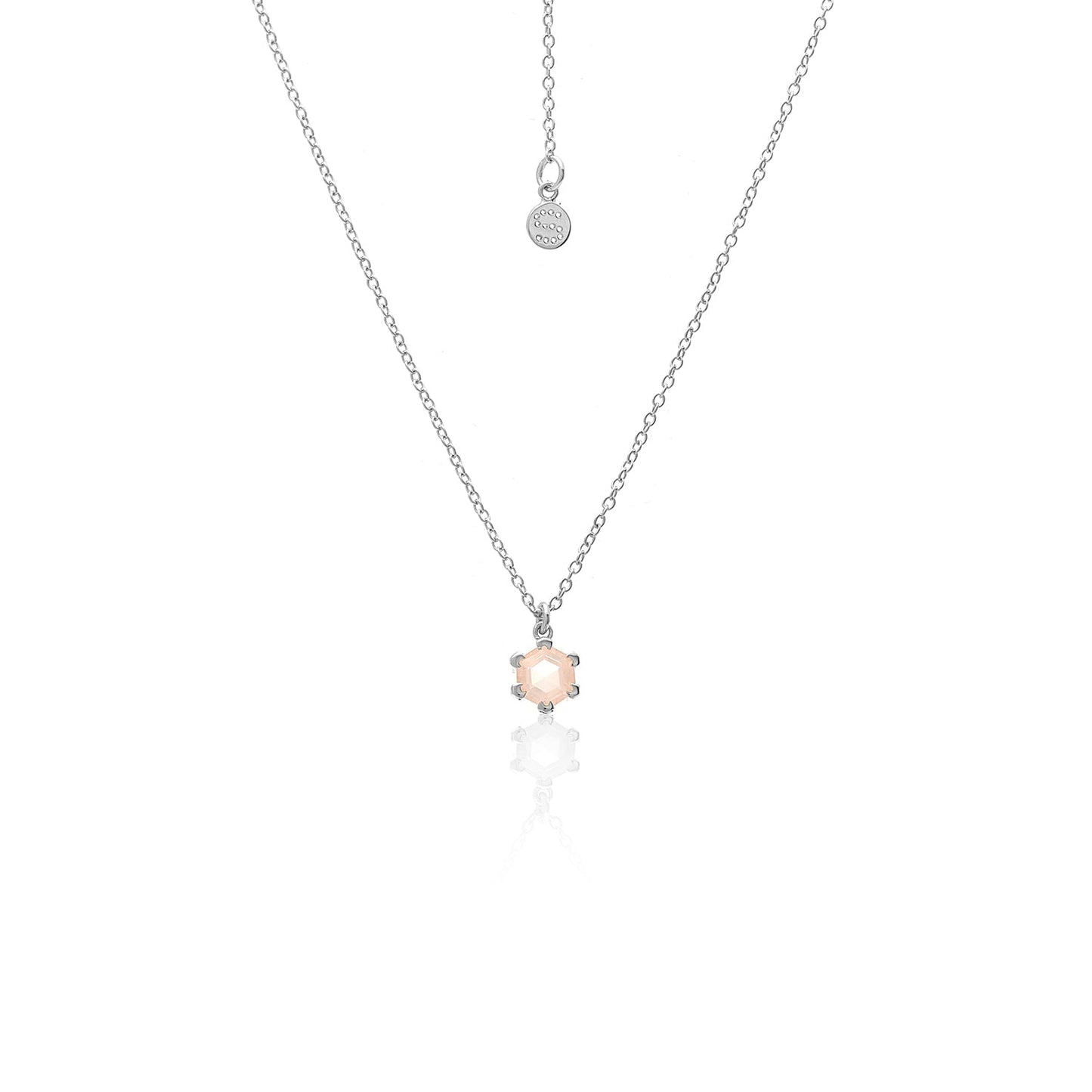 Silk & Steel Harmony necklace with rose quartz in rhodium-plated sterling silver.