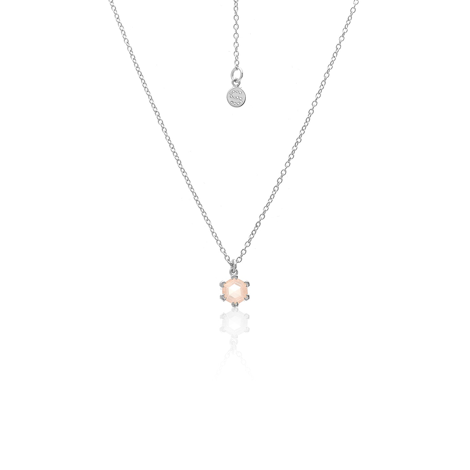 Silk & Steel Harmony necklace with rose quartz in rhodium-plated sterling silver.