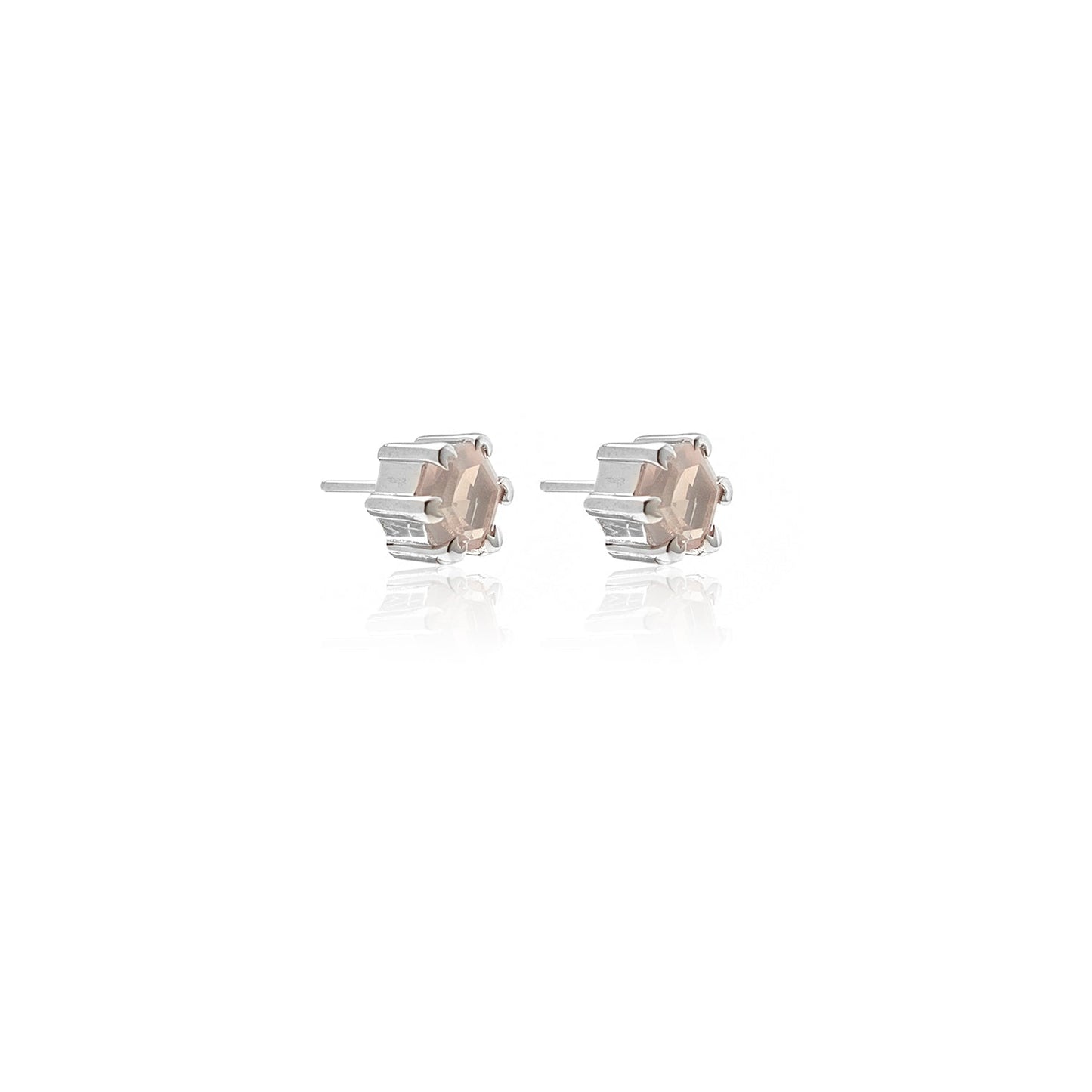 Silk & Steel Harmony stud earrings with rose quartz in rhodium-plated sterling silver.