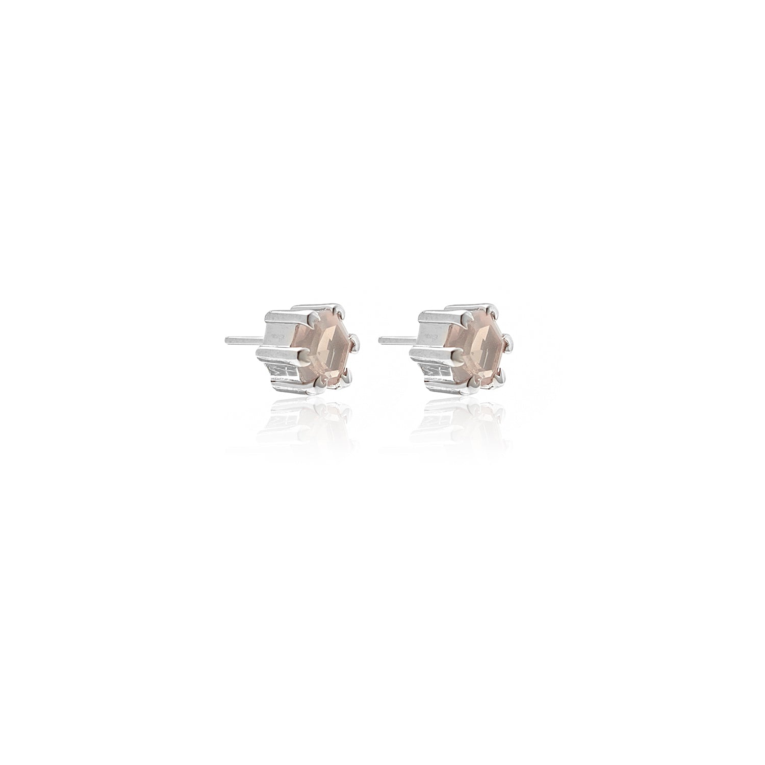 Silk & Steel Harmony stud earrings with rose quartz in rhodium-plated sterling silver.