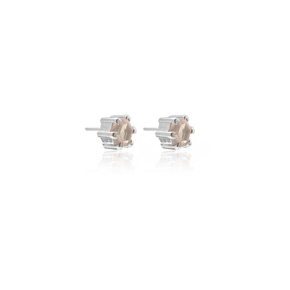 Silk & Steel Harmony stud earrings with rose quartz in rhodium-plated sterling silver.