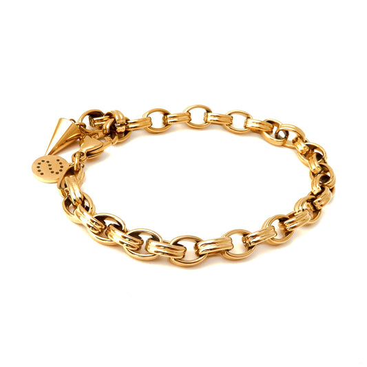 Chunky belcher chain bracelet in 14k gold-plated stainless steel