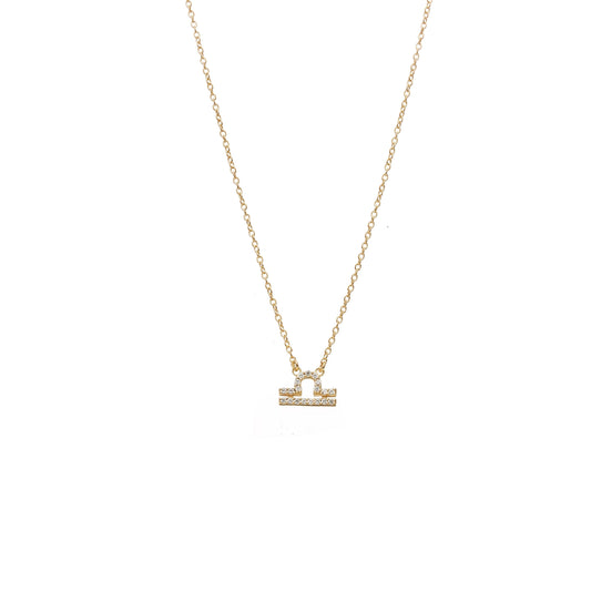 Silk & Steel Jewellery Libra Star Sign Pendant Necklace in 14k gold-plated Sterling Silver with Cubic Zirconias