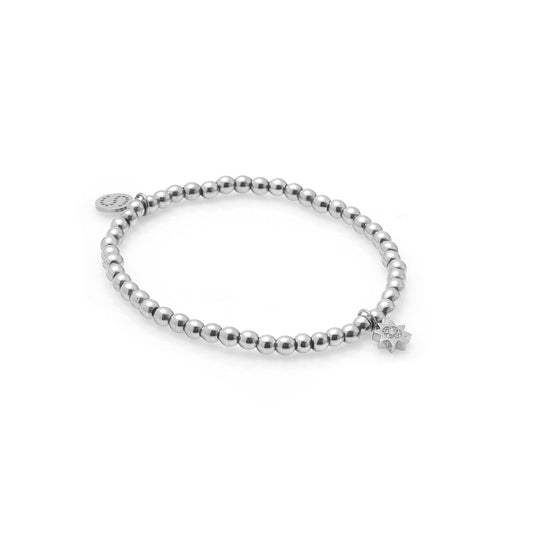 Silk & Steel Nova beaded bracelet in silver hematite with cubic zirconia.
