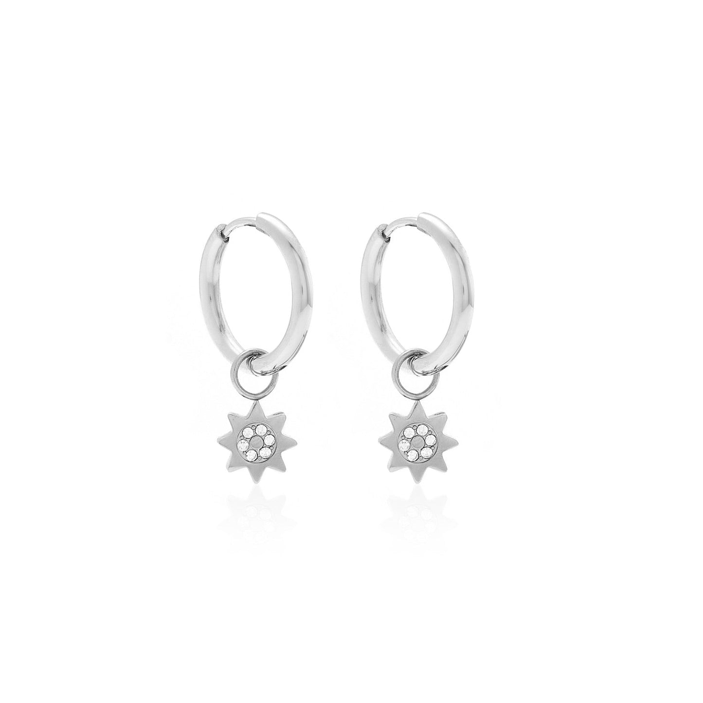Silk & Steel Nova hoop earrings with cubic zirconia in silver stainless steel.