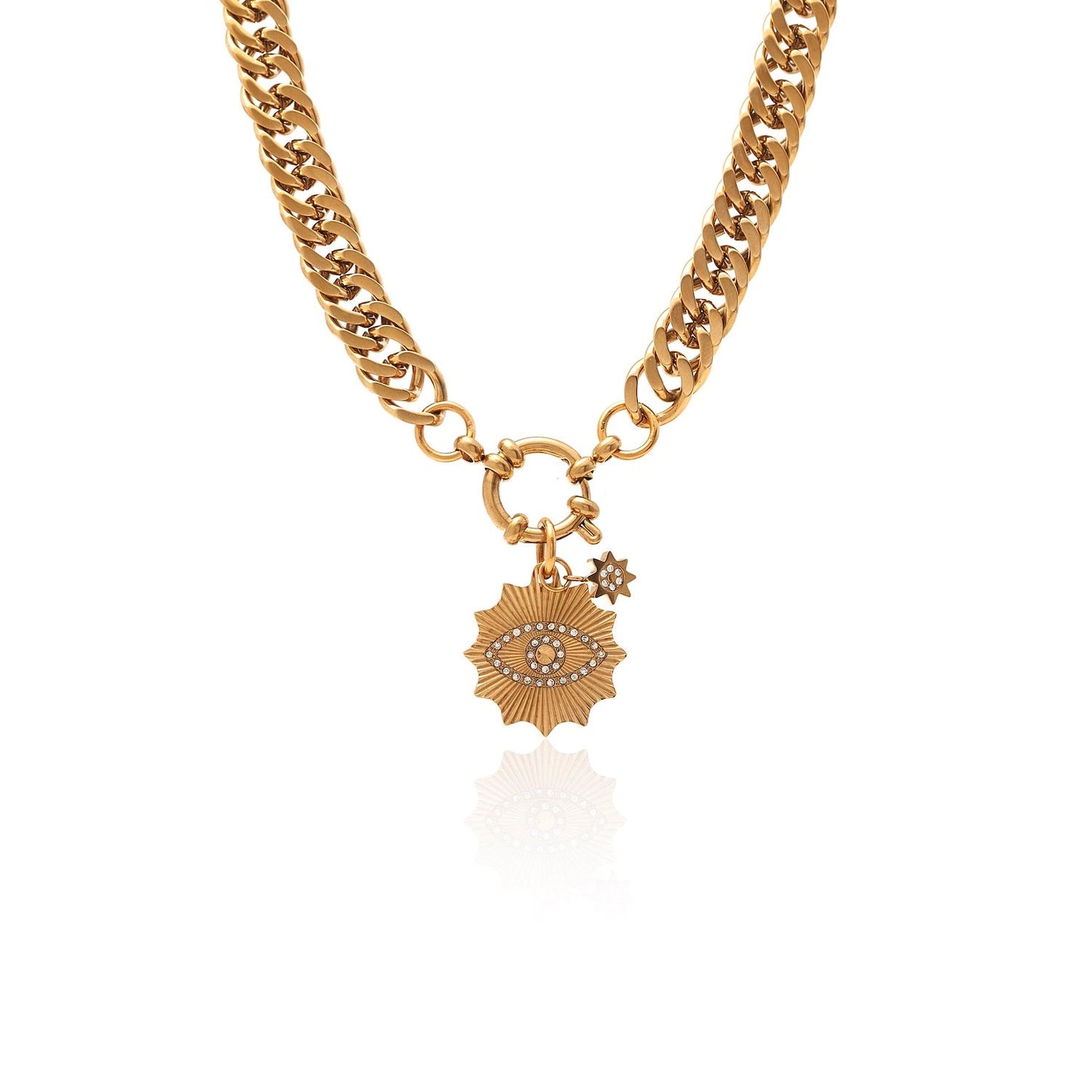 Silk & Steel Nova necklace with cubic zirconia in 14k gold-plated stainless steel.