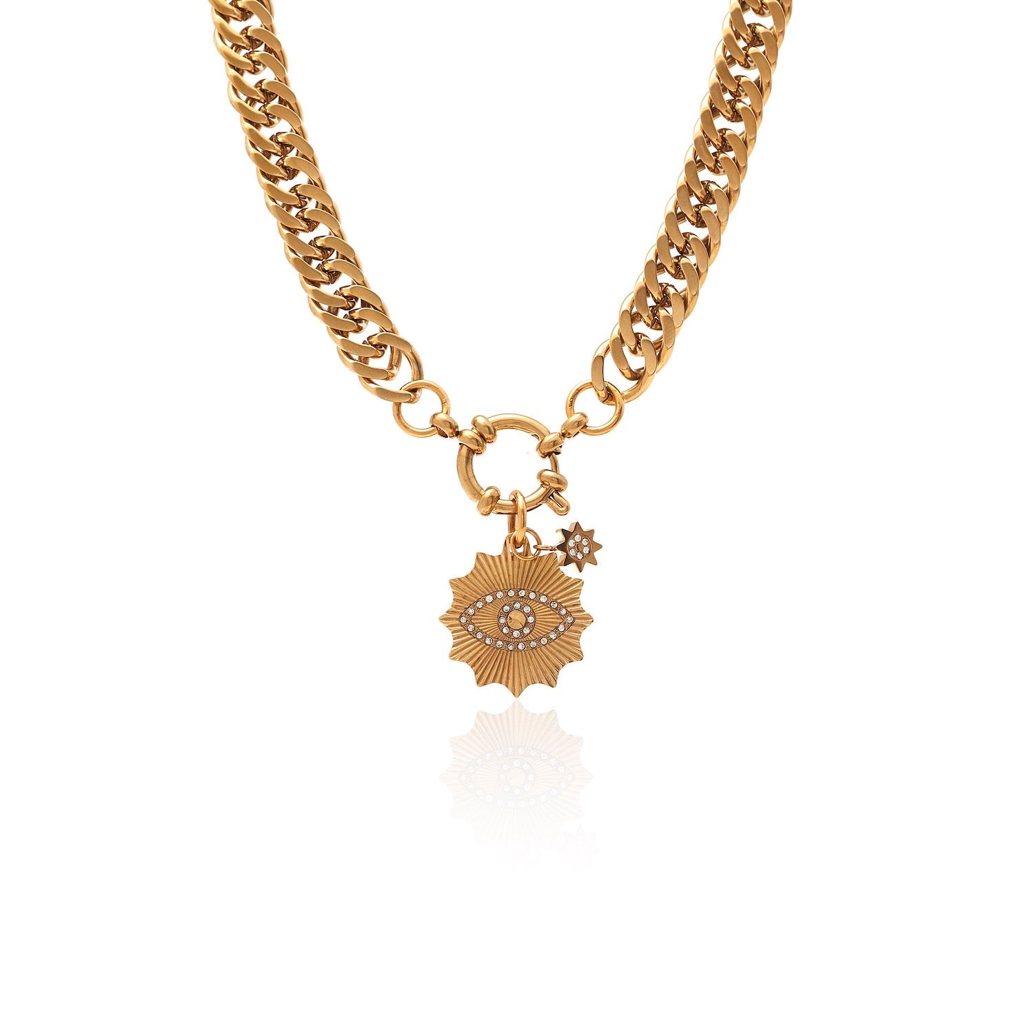 Silk & Steel Nova necklace with cubic zirconia in 14k gold-plated stainless steel.