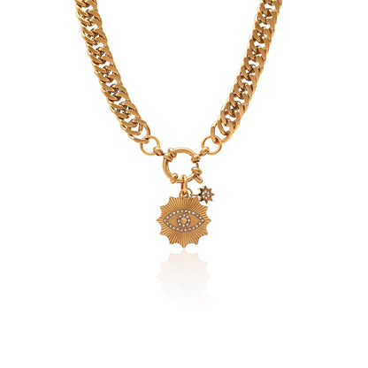 Silk & Steel Nova necklace with cubic zirconia in 14k gold-plated stainless steel.