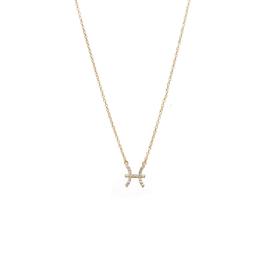 Silk & Steel Jewellery Pisces Star Sign Pendant Necklace in 14k gold-plated Sterling Silver with Cubic Zirconias