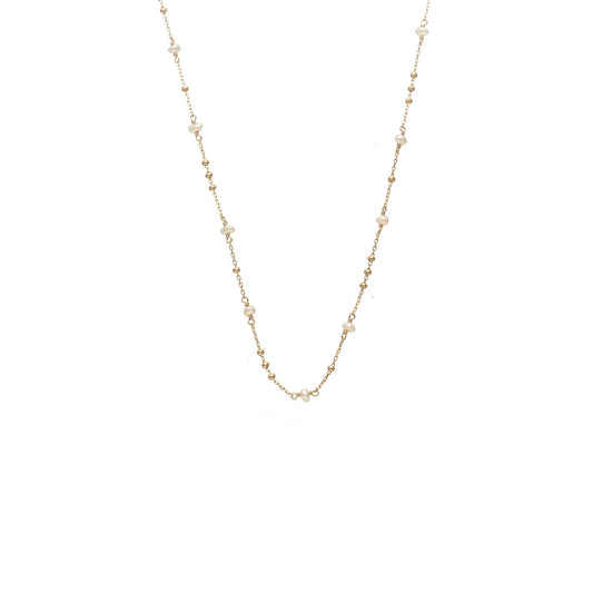 Superfine Dotty Necklace in 14k gold-plated Sterling Silver with Freshwater Pearls| Silk & Steel Jewellery
