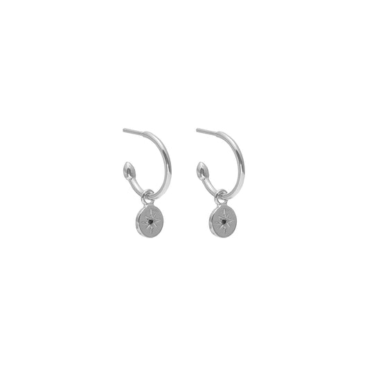 MARCH | Petite North Star Hoop Earrings Black Diamond + Silver