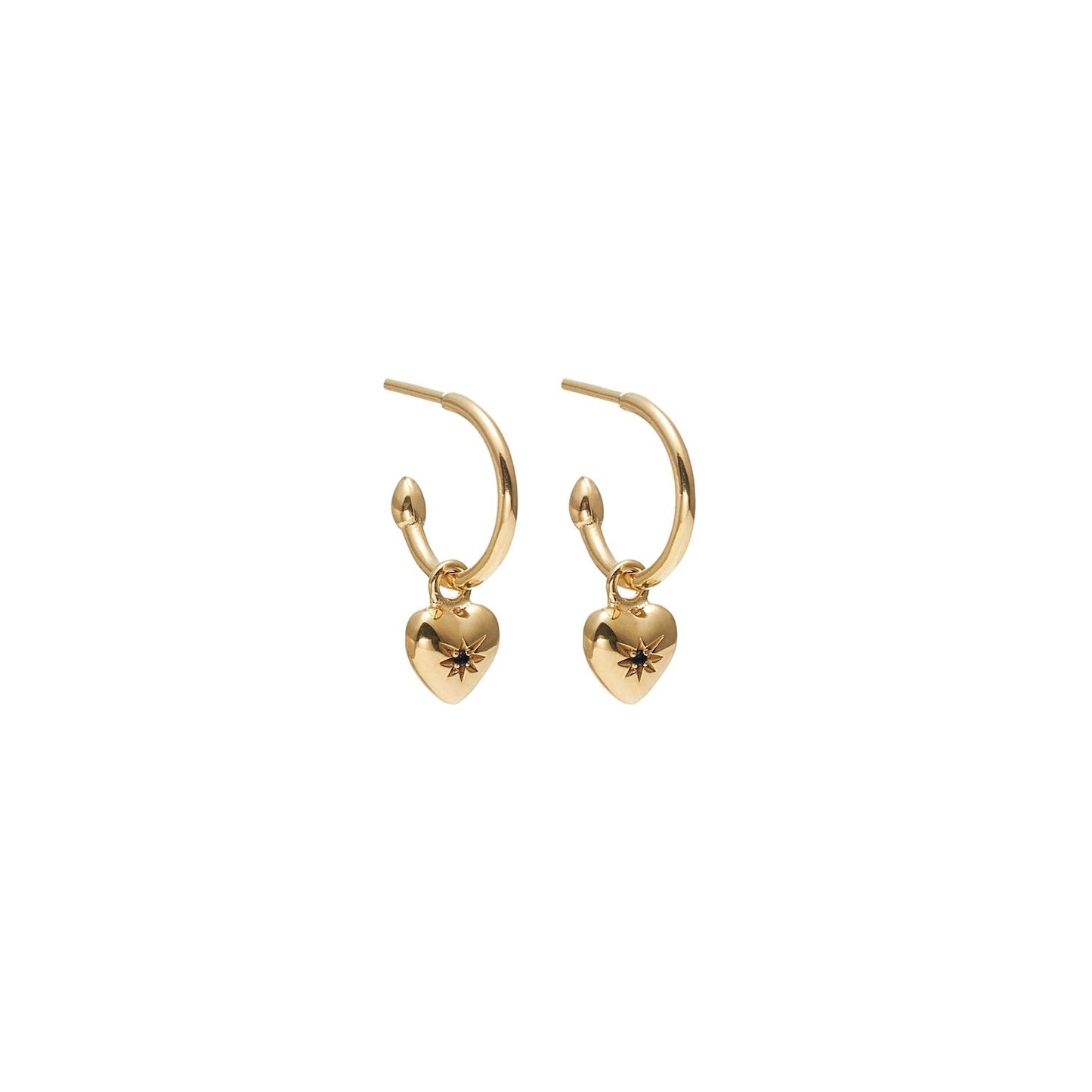 MARCH | Petite Puffed Heart Hoop Earrings Black Diamond + Gold
