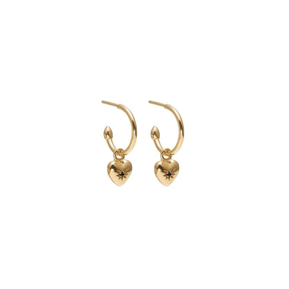 MARCH | Petite Puffed Heart Hoop Earrings Black Diamond + Gold