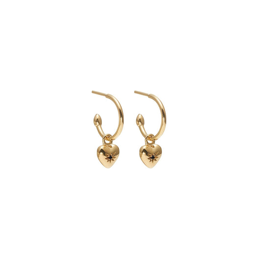 MARCH | Petite Puffed Heart Hoop Earrings Black Diamond + Gold