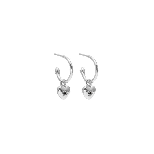 MARCH | Petite Puffed Heart Hoop Earrings Black Diamond + Silver