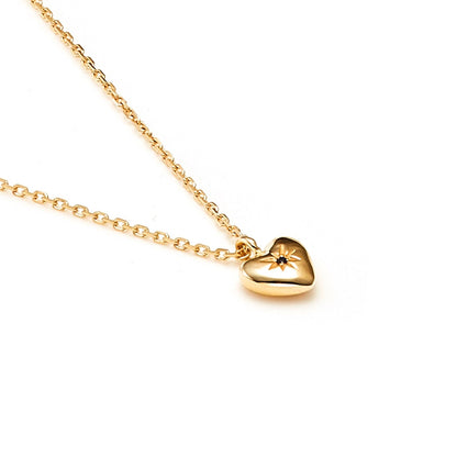 MARCH | Petite Puffed Heart Necklace Black Diamond + Gold