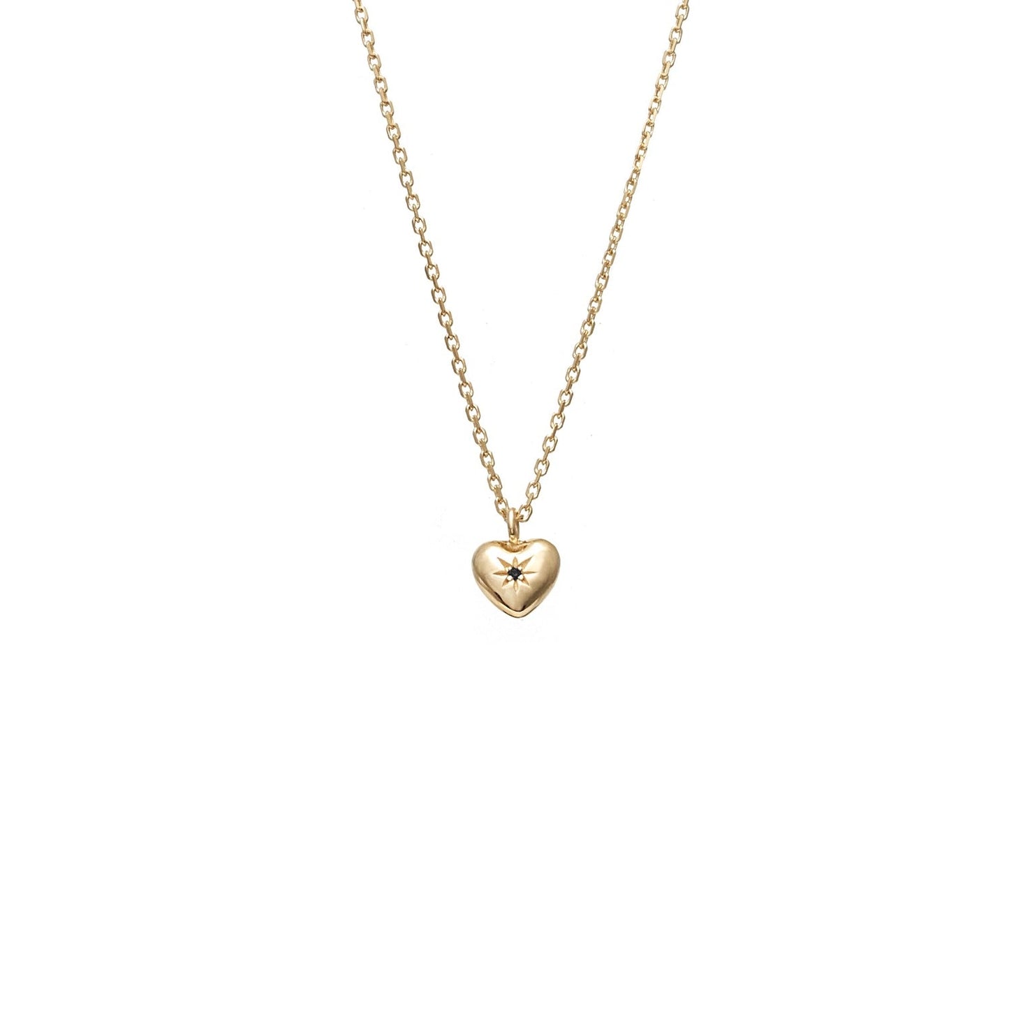 MARCH | Petite Puffed Heart Necklace Black Diamond + Gold