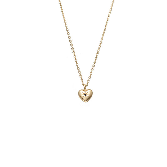 MARCH | Petite Puffed Heart Necklace Black Diamond + Gold