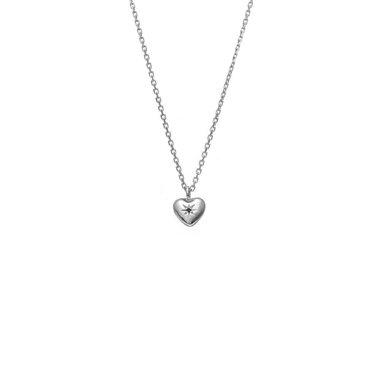 MARCH | Petite Puffed Heart Necklace Black Diamond + Silver