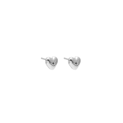 MARCH | Petite Puffed Heart Stud Earrings Black Diamond + Silver