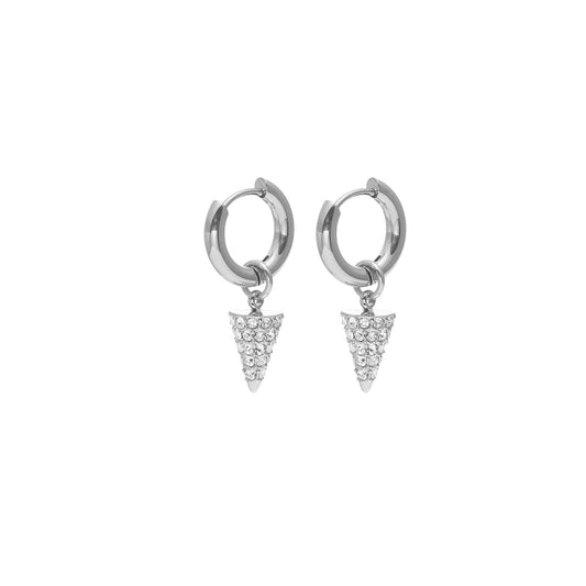 Voltage Hoop Earrings in silver stainless steel with Cubic Zirconias | Silk & Steel Jewellery
