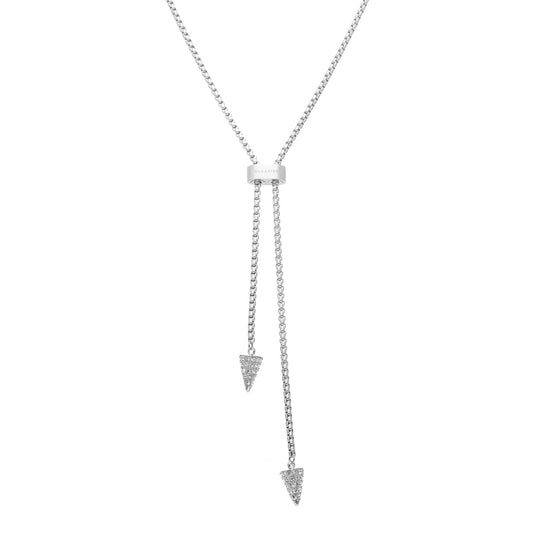 Voyage Lariat Necklace in silver stainless steel with Clear Cubic Zirconias | Silk & Steel Jewellery