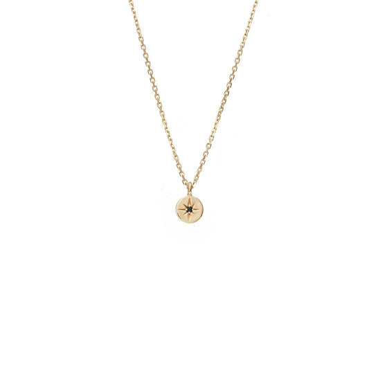Petite North Star Necklace in 14k gold-plated sterling silver set with black diamond