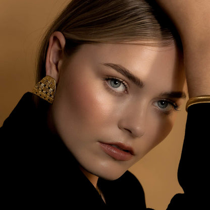 Silk & Steel Lattice Vintage Inspired Statement Earrings Gold
