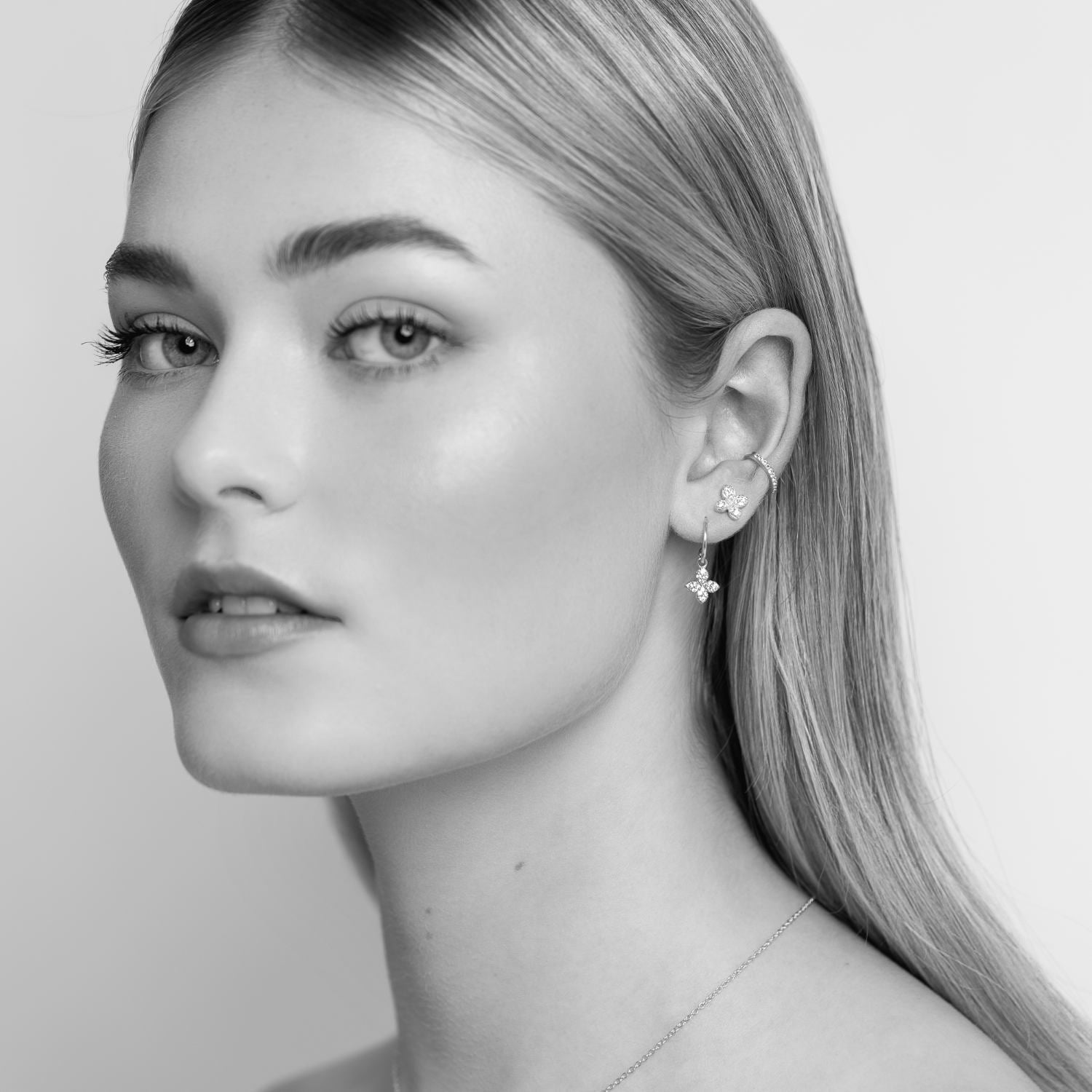 Silk & Steel Flora Hoops Sterling Silver with Clear Cubic Zirconias