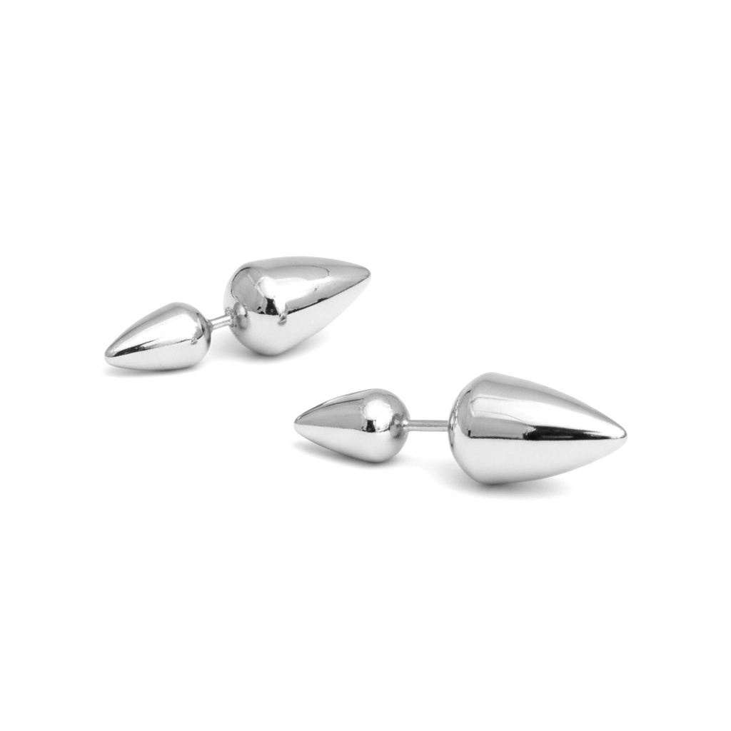 Sculptural double spike ear jacket earrings in silver stainless steel